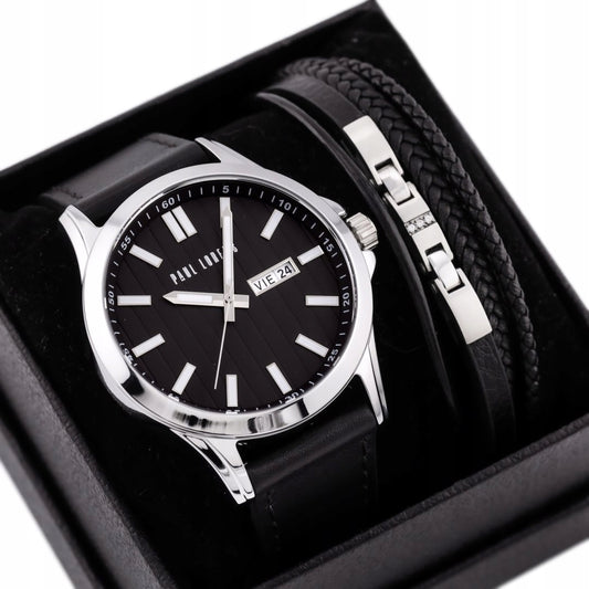 Vyrų dovanų komplektas PAUL LORENS - Laikrodis + Apyrankė (zg374f)