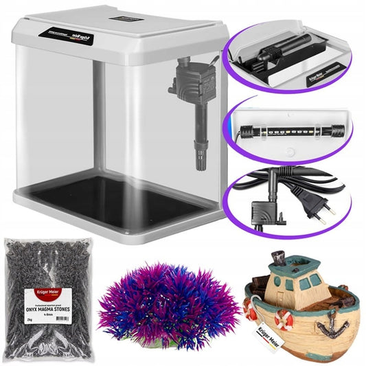 PILNAS MODERNUS AKVARIUMAS 16L LED TVIRTAS TYLUS DOVANŲ IDĖJA