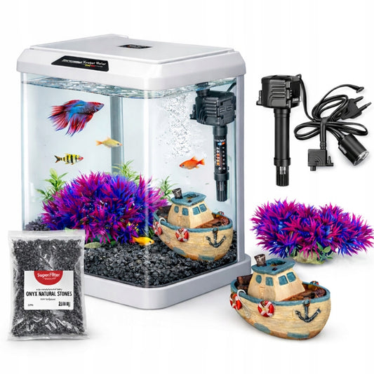 PILNAS MODERNUS AKVARIUMAS 16L LED TVIRTAS TYLUS DOVANŲ IDĖJA