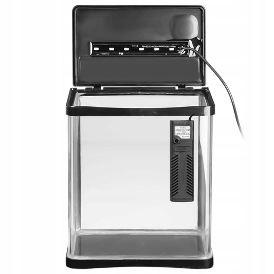 PILNAS MODERNUS AKVARIUMAS 3L JUODAS SU LED IR FILTRU TVIRTAS STIKLINIS