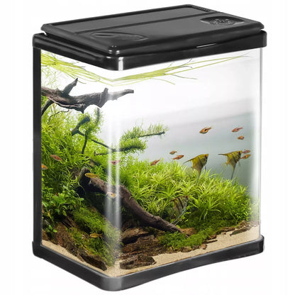 PILNAS MODERNUS AKVARIUMAS 3L JUODAS SU LED IR FILTRU TVIRTAS STIKLINIS