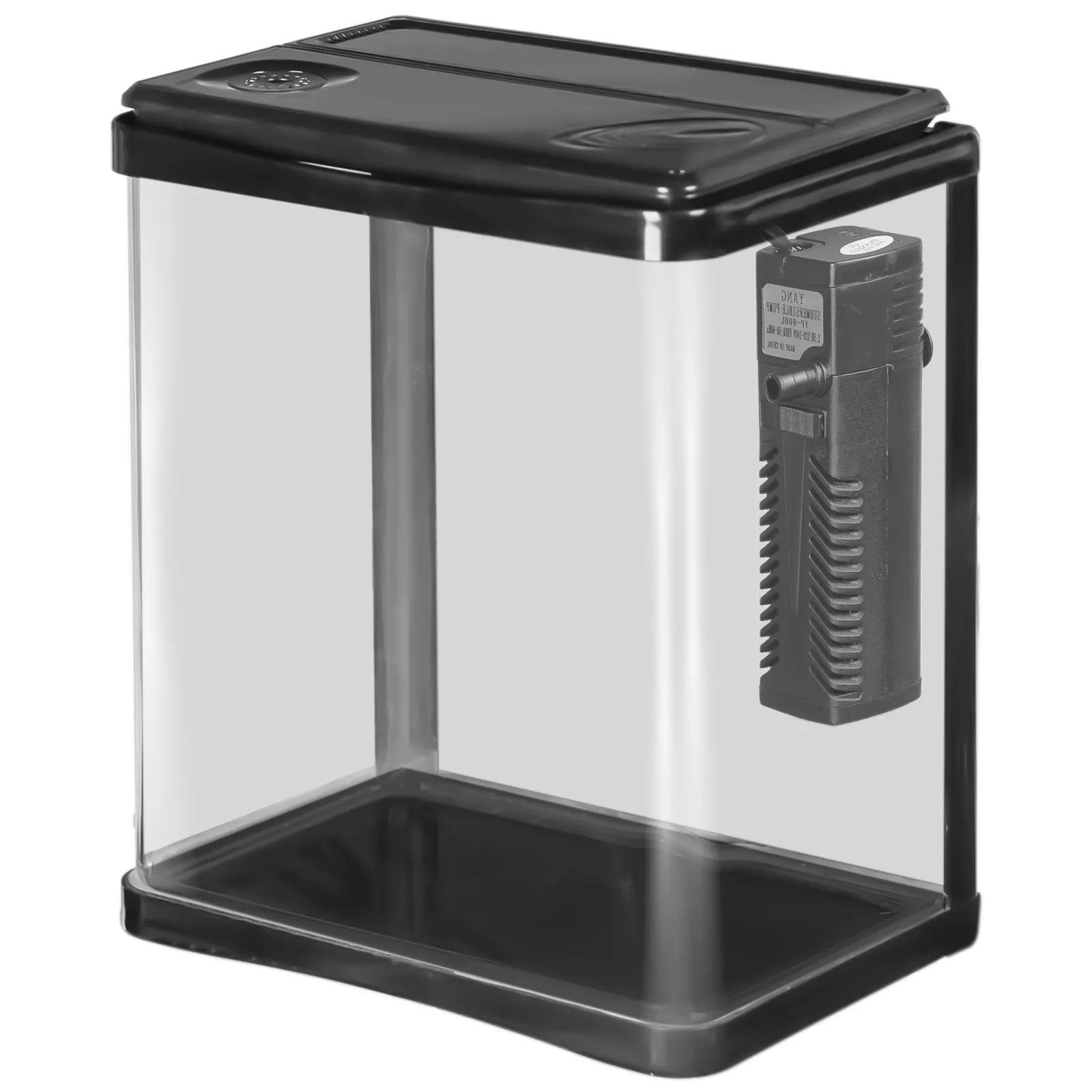 PILNAS MODERNUS AKVARIUMAS 3L JUODAS SU LED IR FILTRU TVIRTAS STIKLINIS