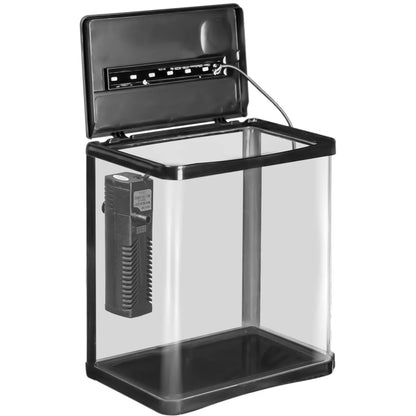 PILNAS MODERNUS AKVARIUMAS 3L JUODAS SU LED IR FILTRU TVIRTAS STIKLINIS
