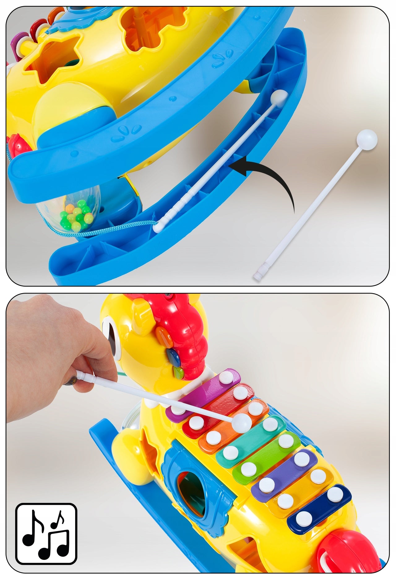 Arklinis arklys interaktyvus rūšiuotojas, varpeliai, kaladėlės, formelės, šviesa, garsas