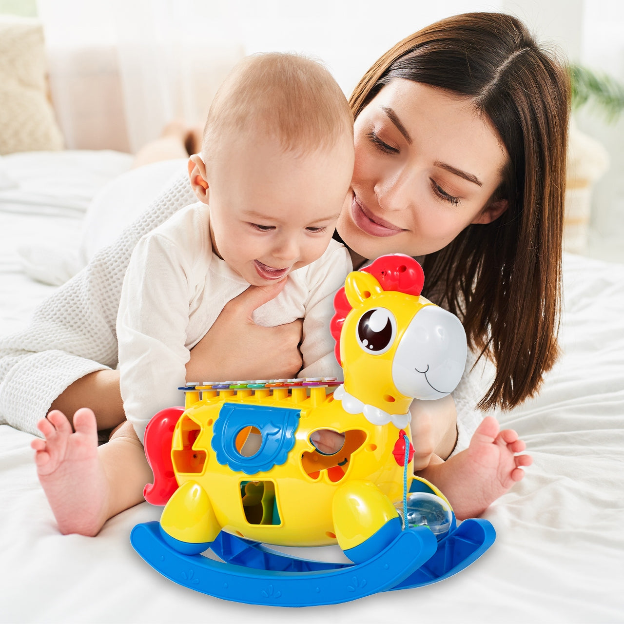 Arklinis arklys interaktyvus rūšiuotojas, varpeliai, kaladėlės, formelės, šviesa, garsas