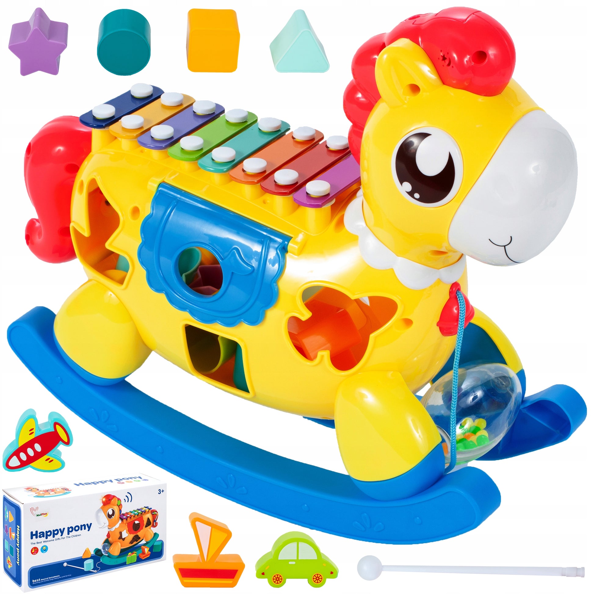 Arklinis arklys interaktyvus rūšiuotojas, varpeliai, kaladėlės, formelės, šviesa, garsas