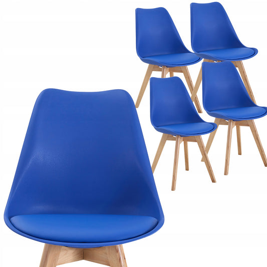 Skandinaviška kėdė su pagalvėle, mėlyna, medinės kojos, ekooda, 4 vnt.