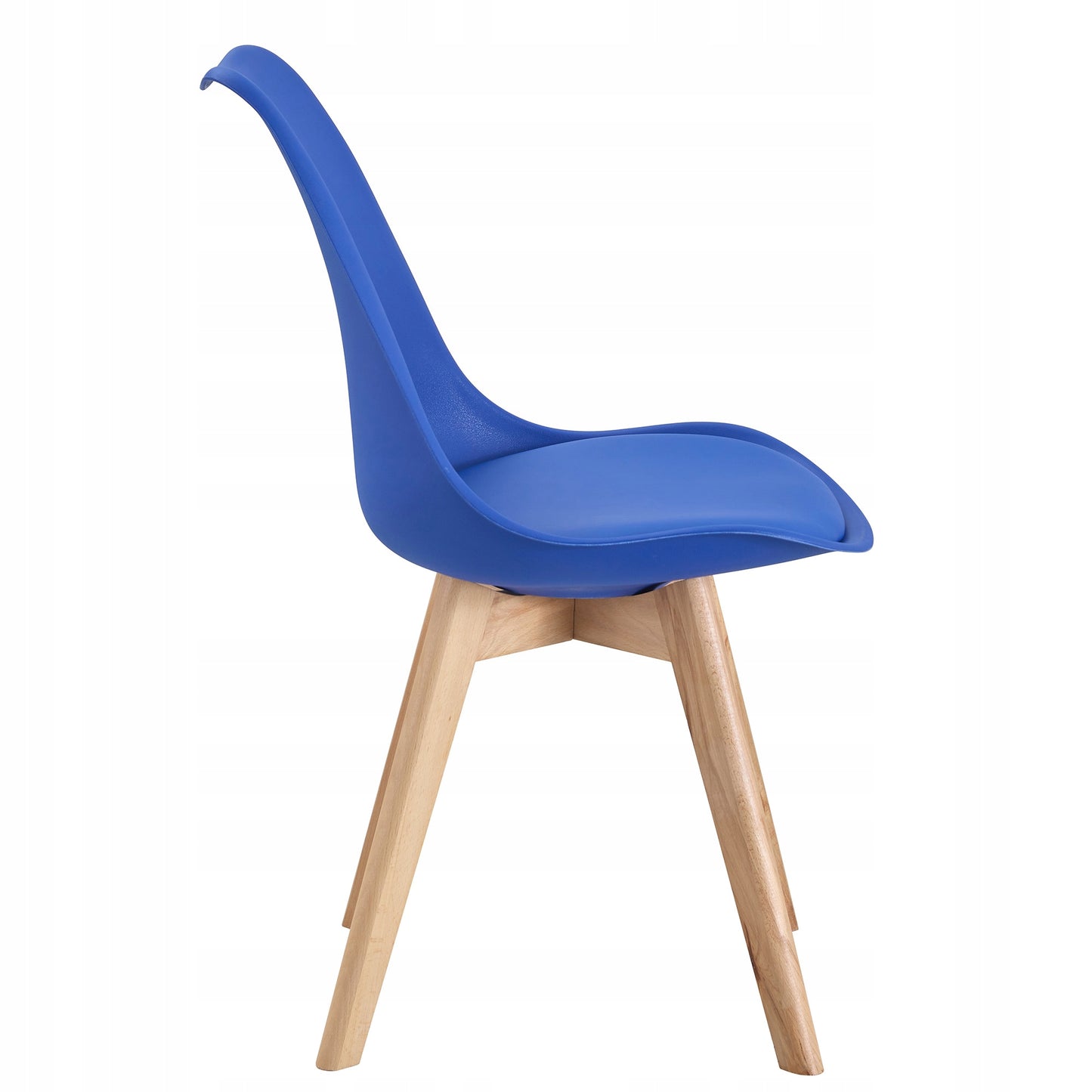 Skandinaviško stiliaus kėdė su mėlyna pagalvėle, ekooda, medinės kojos, 2 vnt.