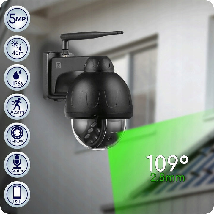 Lauko Pasukama WiFi Kamera 5MPx SU GARSU IR JUDĖSIO APTIKIMU, Metalinė, Juoda, PTZ