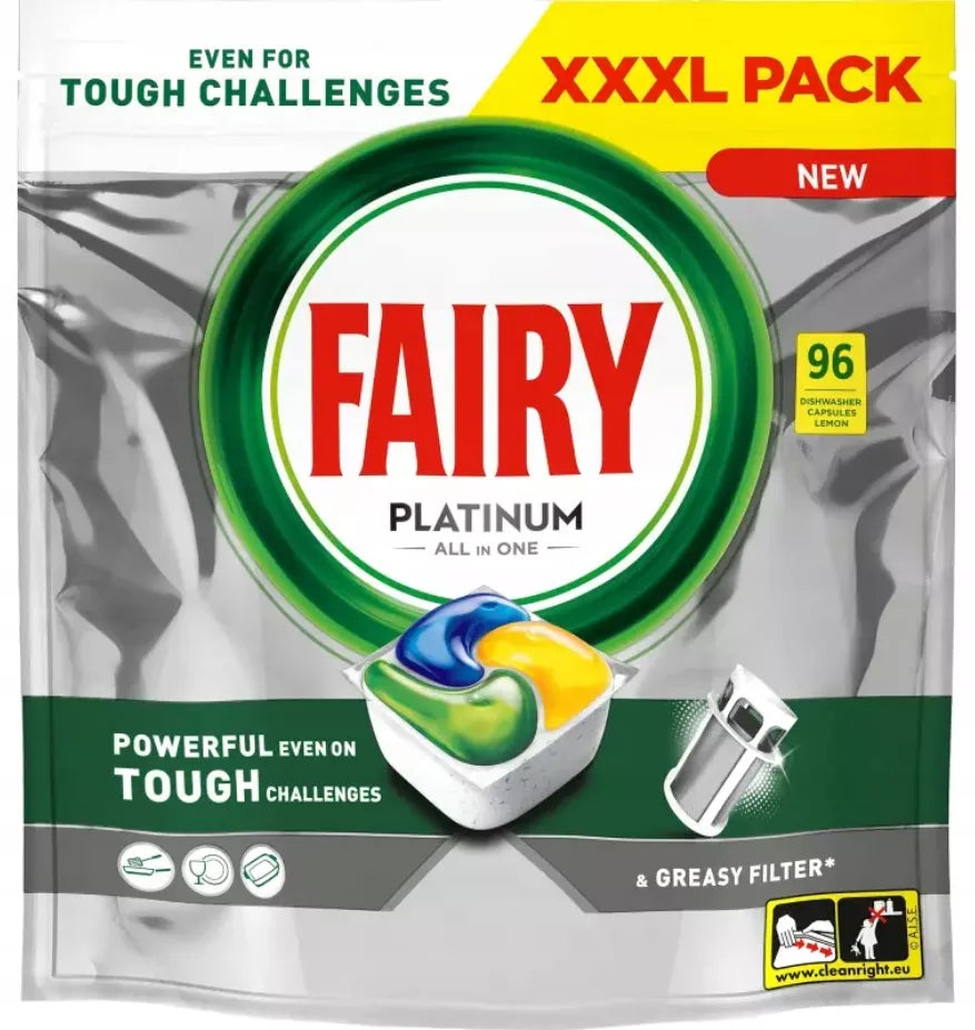 Fairy Platinum All In One citrinų skonio indaplovės kapsulės 96 vnt. GIGA PACK