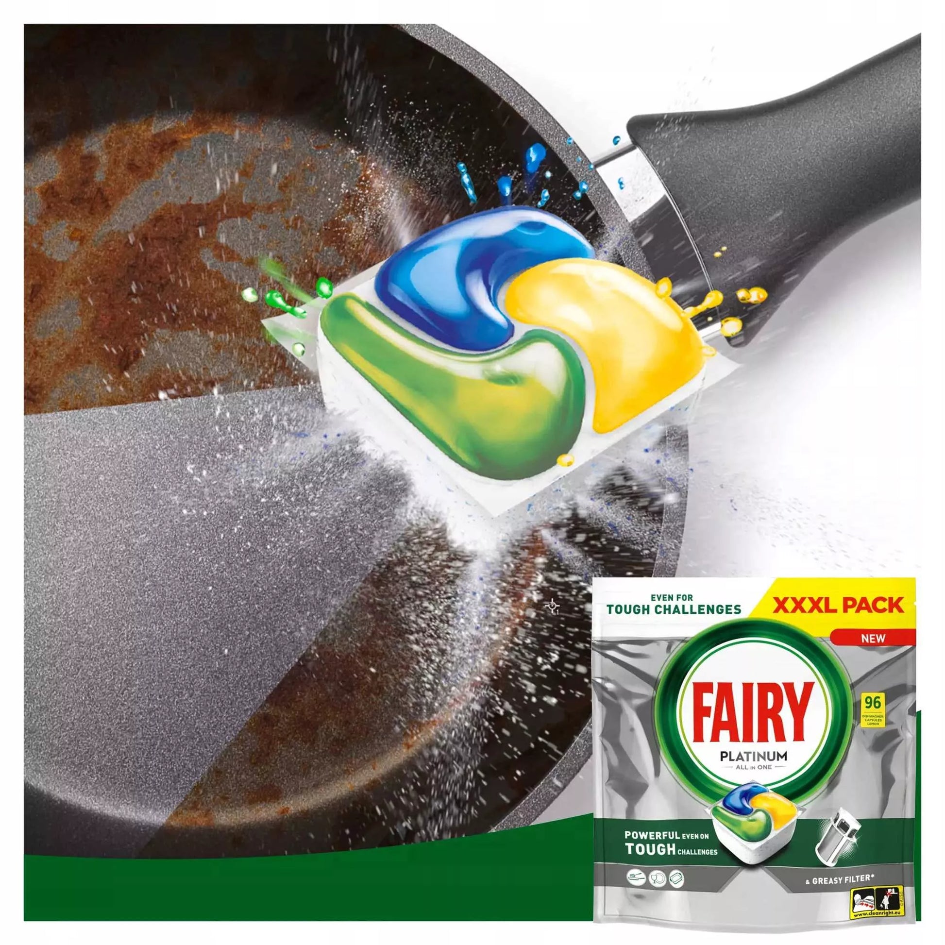 Fairy Platinum All In One citrinų skonio indaplovės kapsulės 96 vnt. GIGA PACK