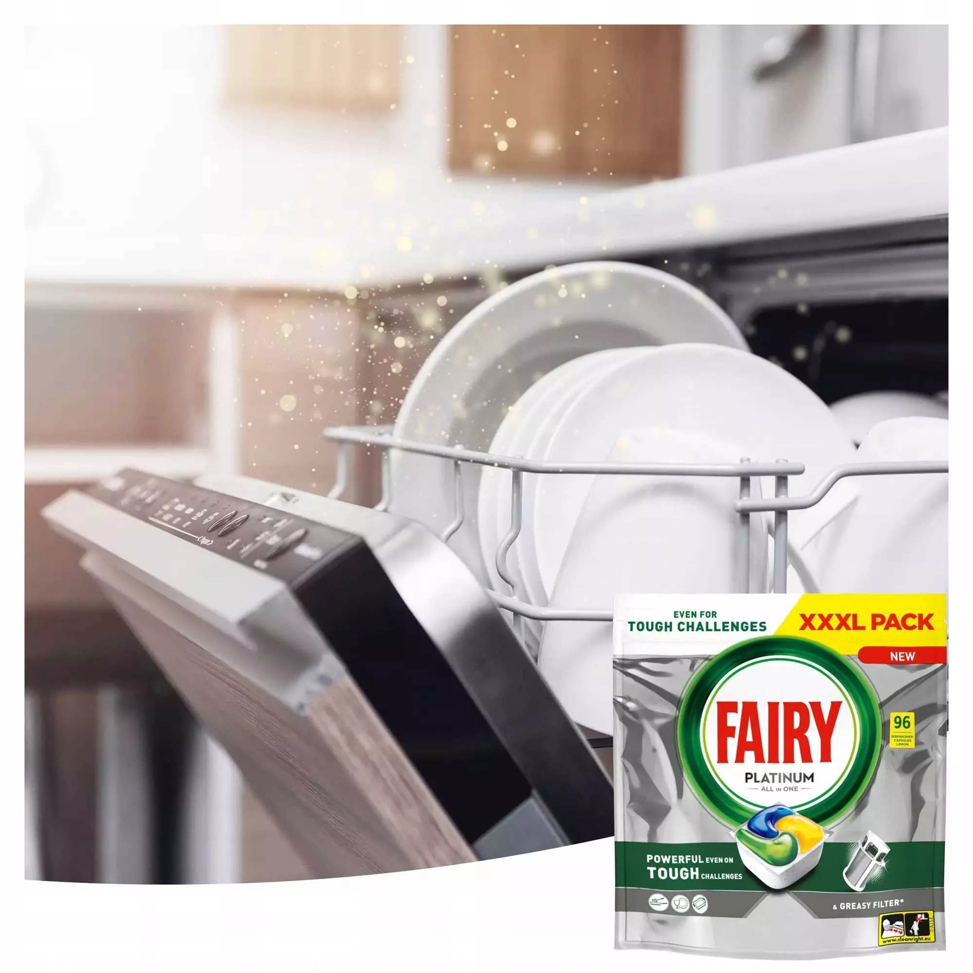 Fairy Platinum All In One citrinų skonio indaplovės kapsulės 96 vnt. GIGA PACK