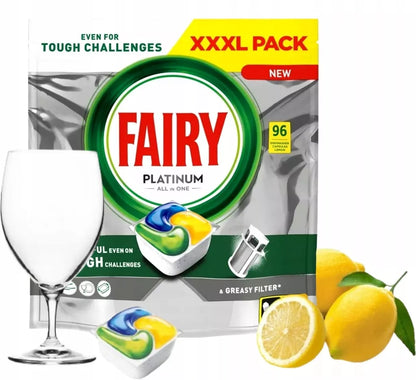 Fairy Platinum All In One citrinų skonio indaplovės kapsulės 96 vnt. GIGA PACK