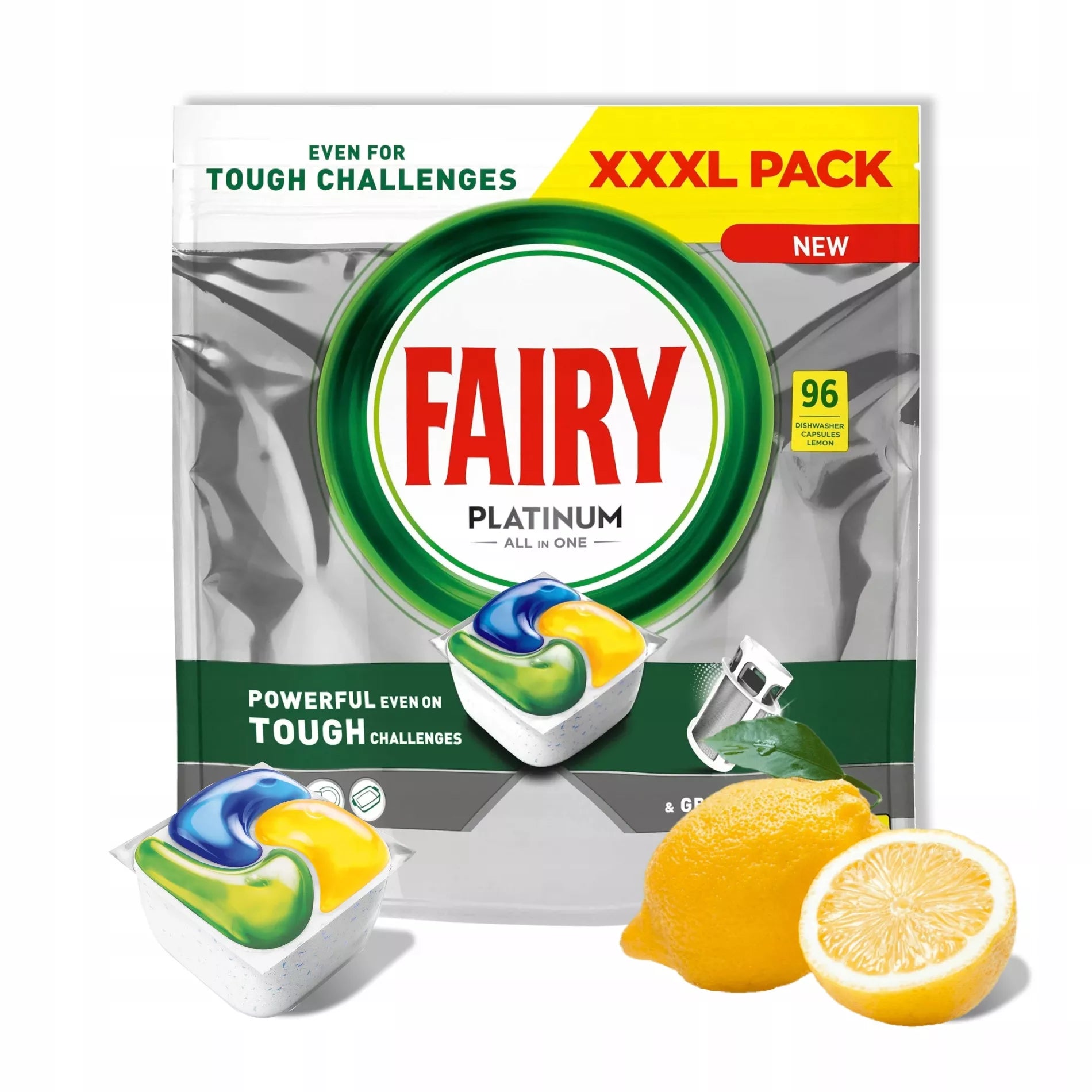 Fairy Platinum All In One citrinų skonio indaplovės kapsulės 96 vnt. GIGA PACK