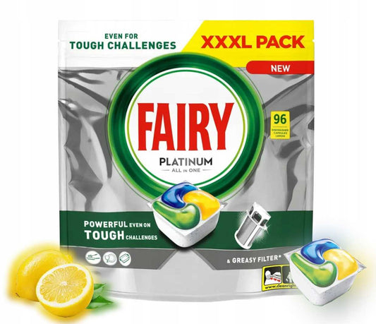 Fairy Platinum All In One citrinų skonio indaplovės kapsulės 96 vnt. GIGA PACK