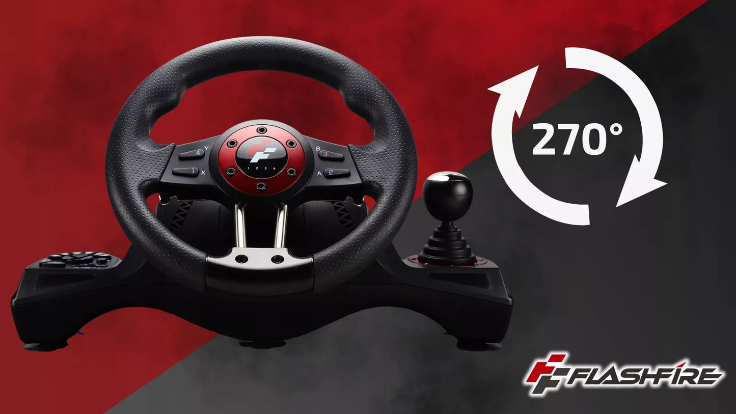 Žaidimų vairas FLASHFIRE WH2304V 270° + Pedalai PC PS4 Switch Xbox