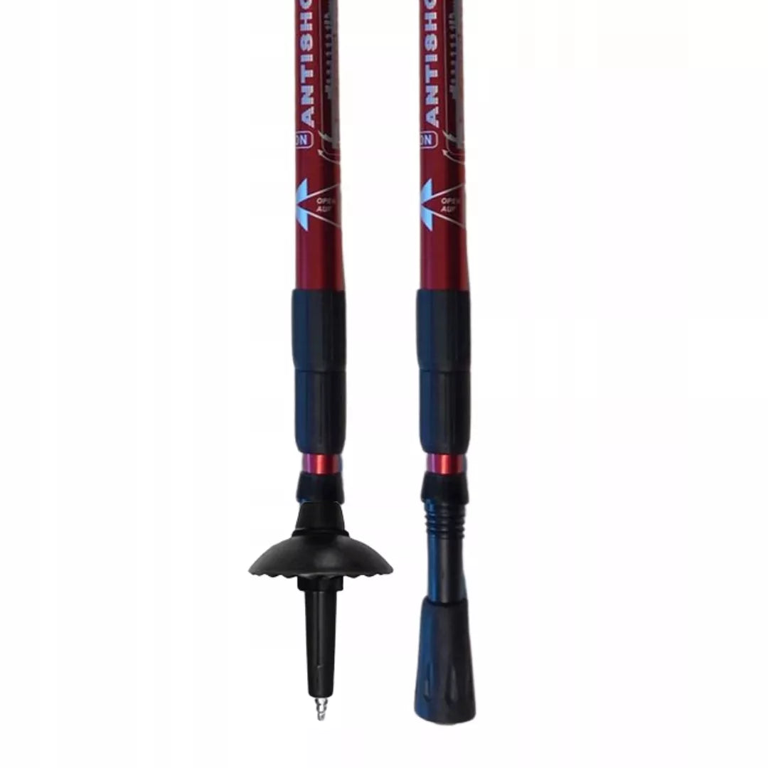3-segmentinės teleskopinės vaikščiojimo lazdos "Nordic Walking", sulankstomos, raudonos