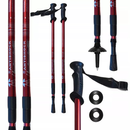 3-segmentinės teleskopinės vaikščiojimo lazdos "Nordic Walking", sulankstomos, raudonos
