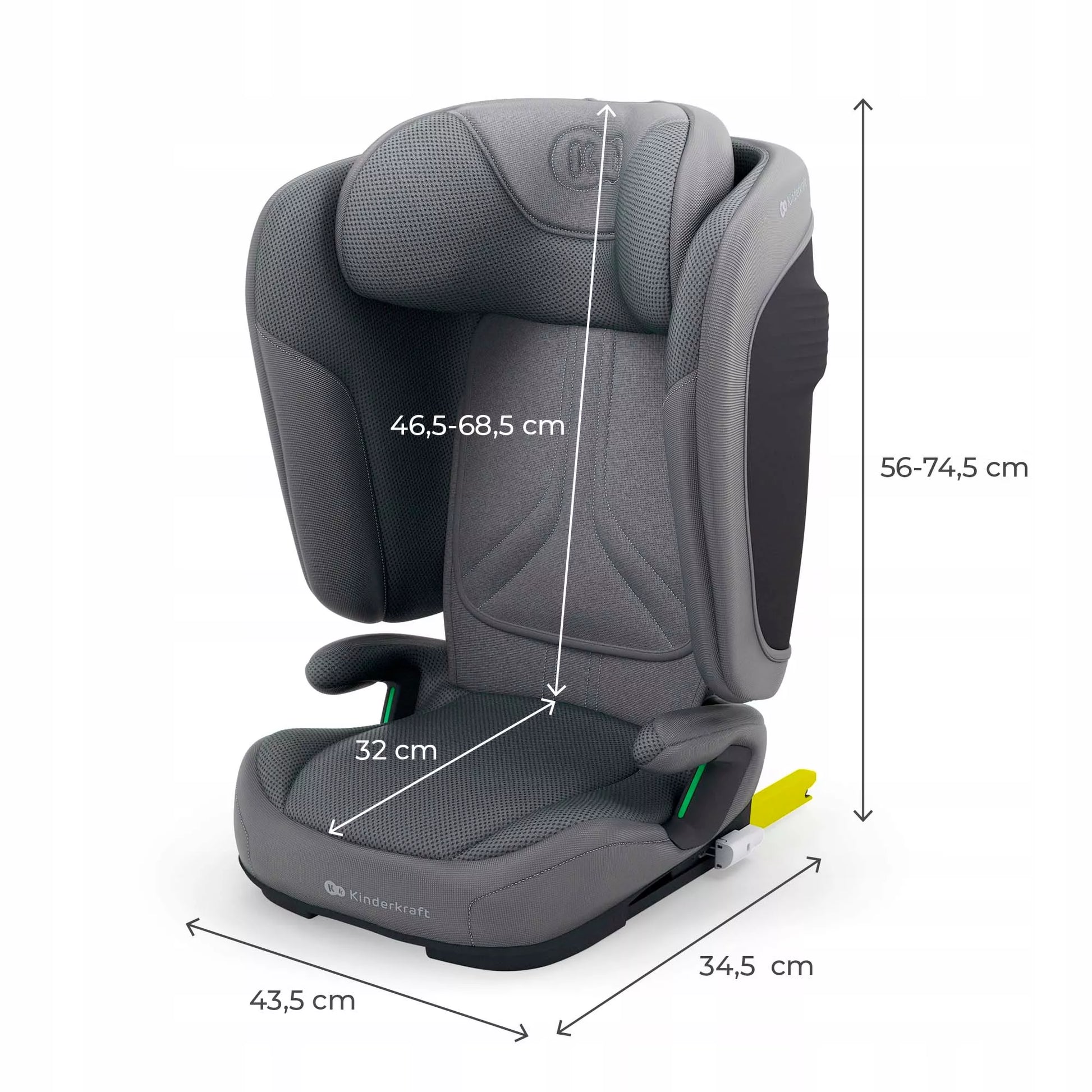 Automobilinė kėdutė 3,5-12 metų, 100-150 cm, 15-36 kg, UNITY 2, Pilka, Kinderkraft
