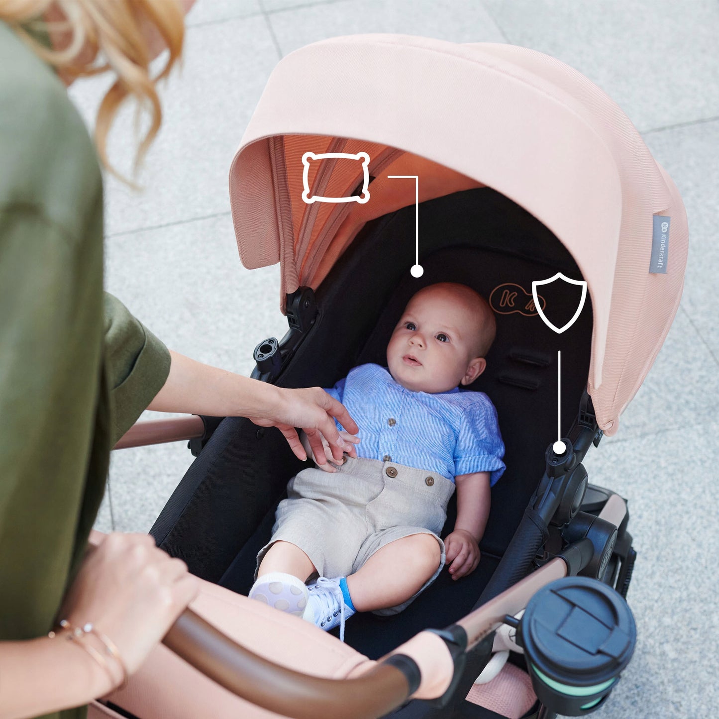 Kinderkraft Daugiafunkcis vežimėlis 4in1 MOOV 2 Kėdutė Bazinė MINK PRO Smėlio