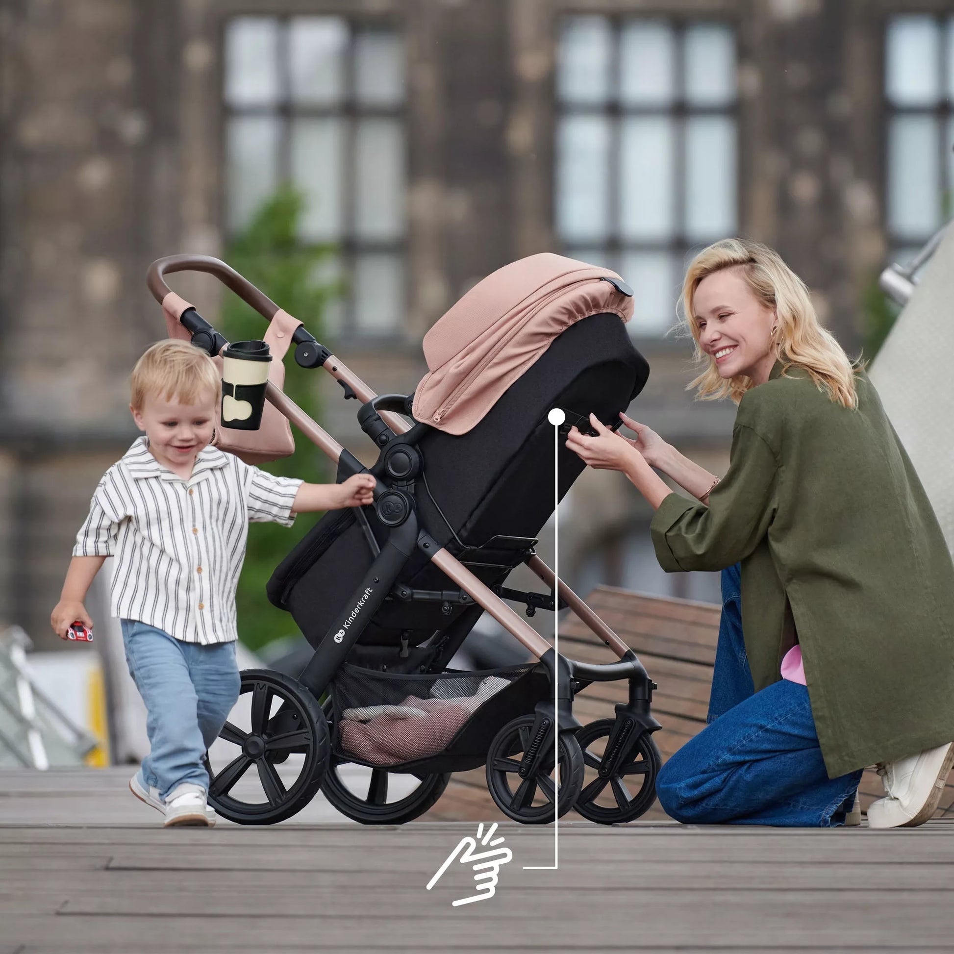 Kinderkraft Daugiafunkcis vežimėlis 4in1 MOOV 2 Kėdutė Bazinė MINK PRO Smėlio