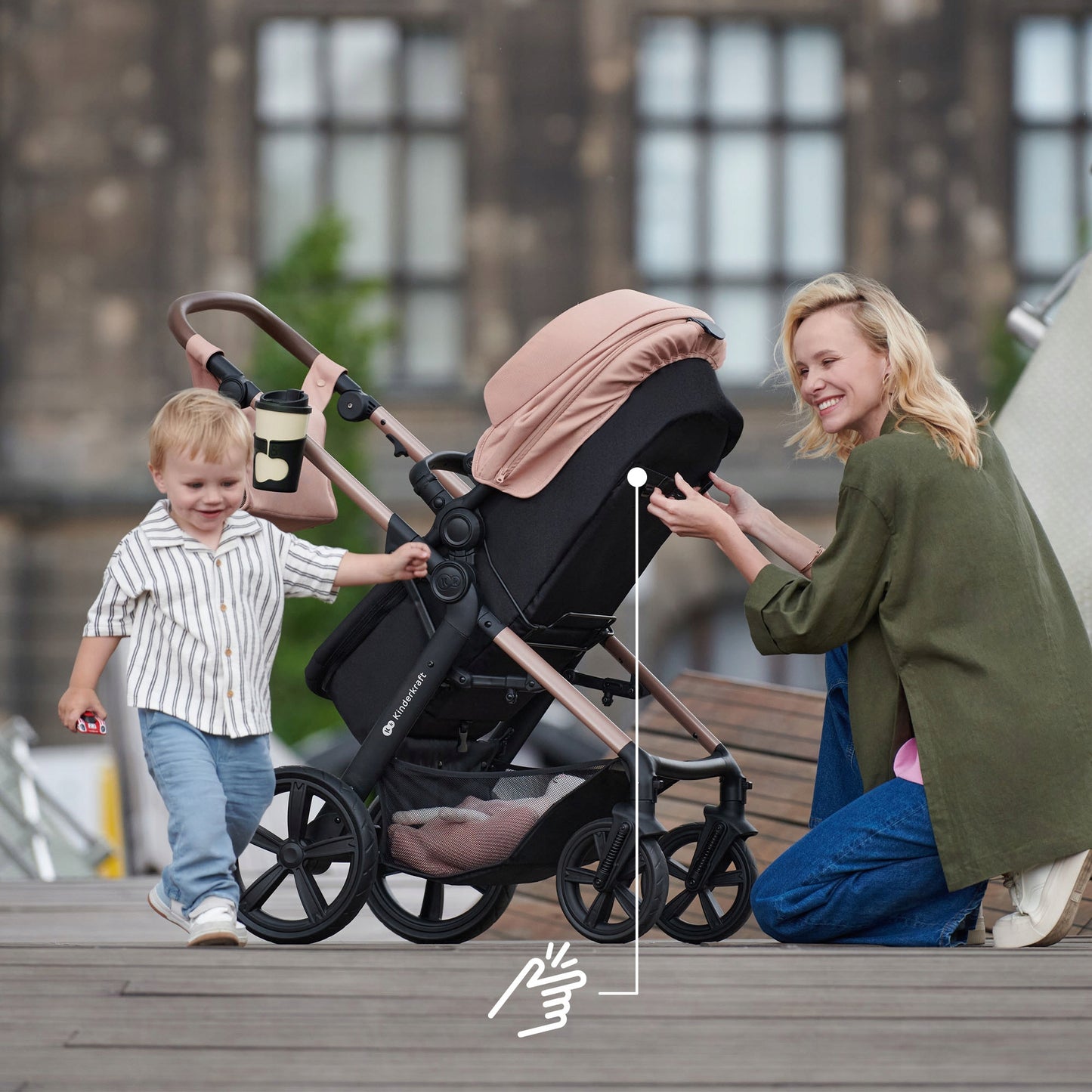 Kinderkraft Daugiafunkcis vežimėlis 4in1 MOOV 2 Kėdutė Bazinė MINK PRO Smėlio