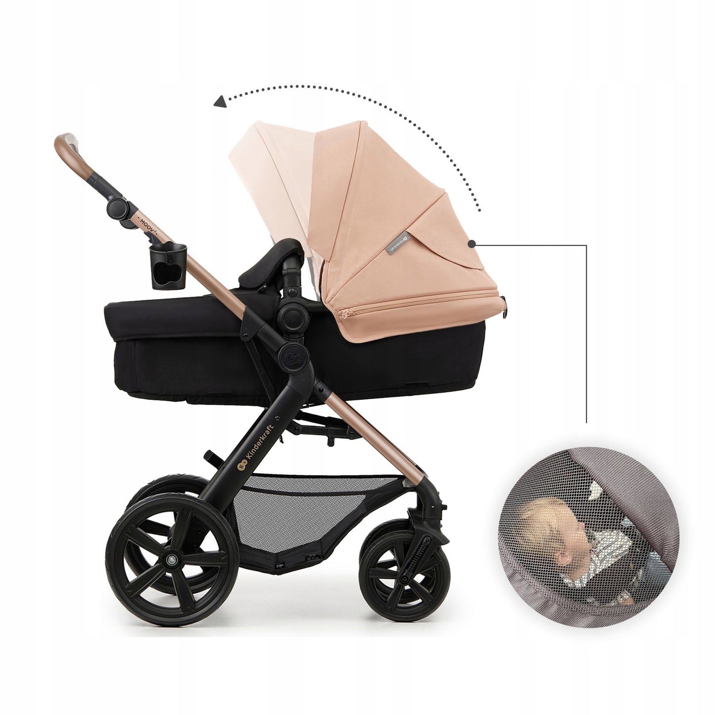 Kinderkraft Daugiafunkcis vežimėlis 4in1 MOOV 2 Kėdutė Bazinė MINK PRO Smėlio