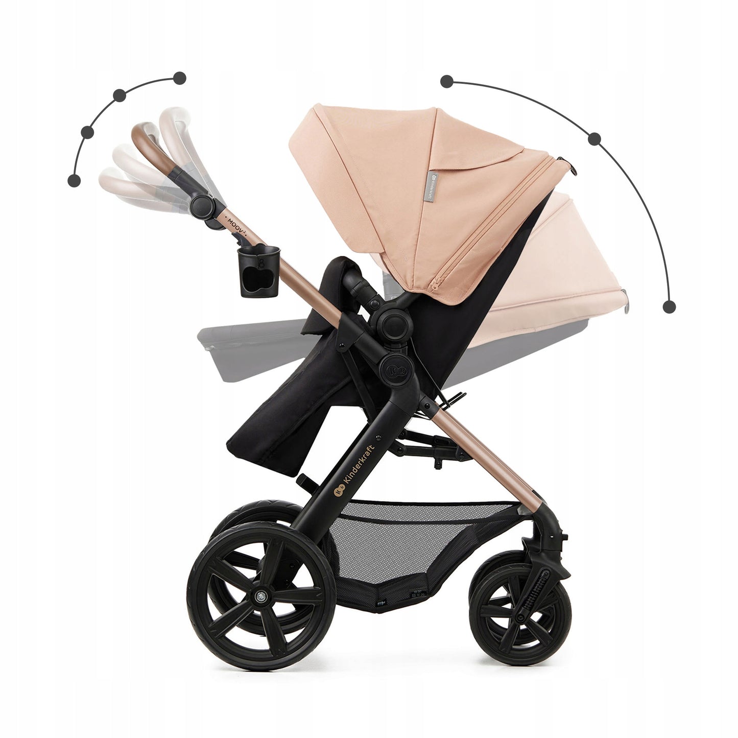 Kinderkraft Daugiafunkcis vežimėlis 4in1 MOOV 2 Kėdutė Bazinė MINK PRO Smėlio