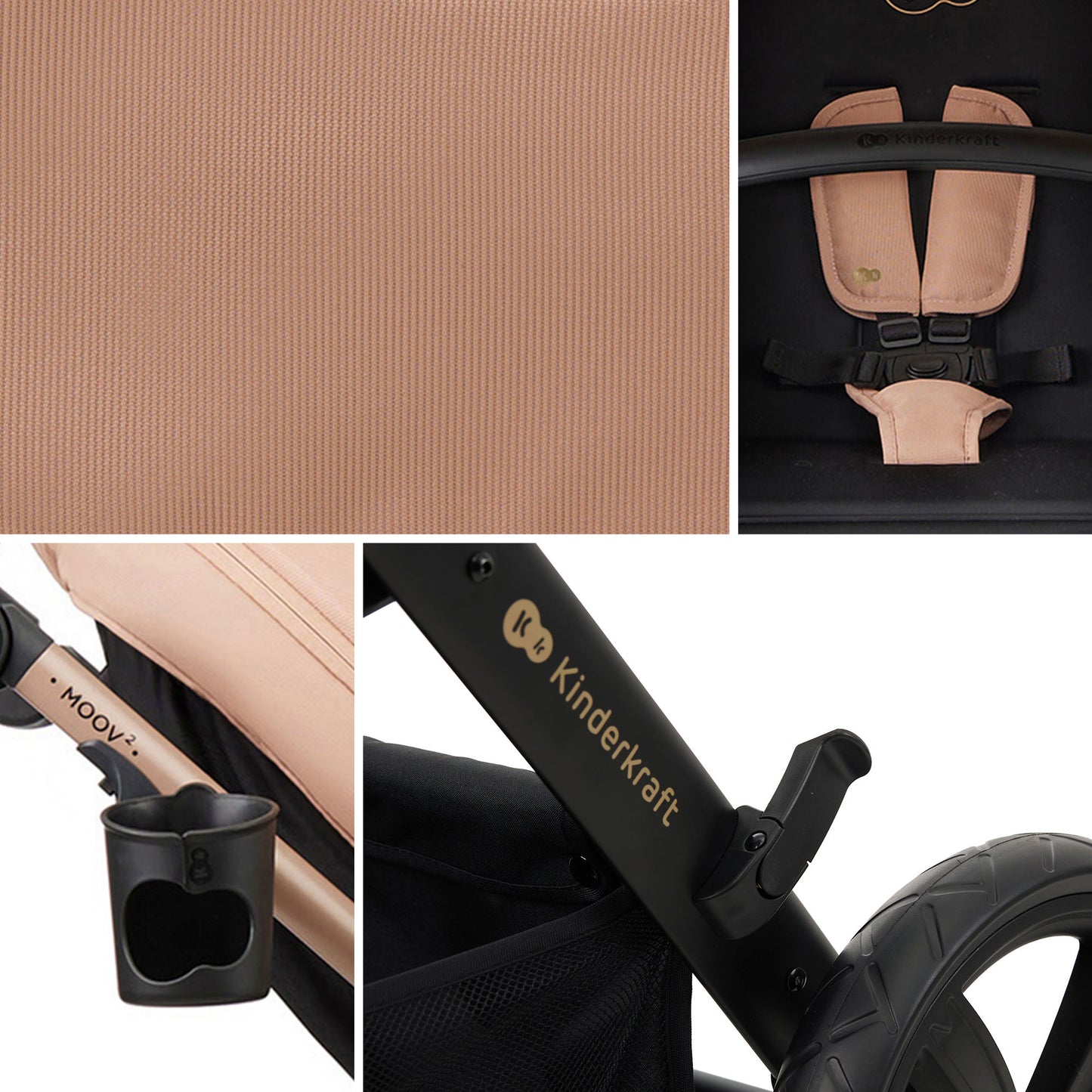 Kinderkraft Daugiafunkcis vežimėlis 4in1 MOOV 2 Kėdutė Bazinė MINK PRO Smėlio