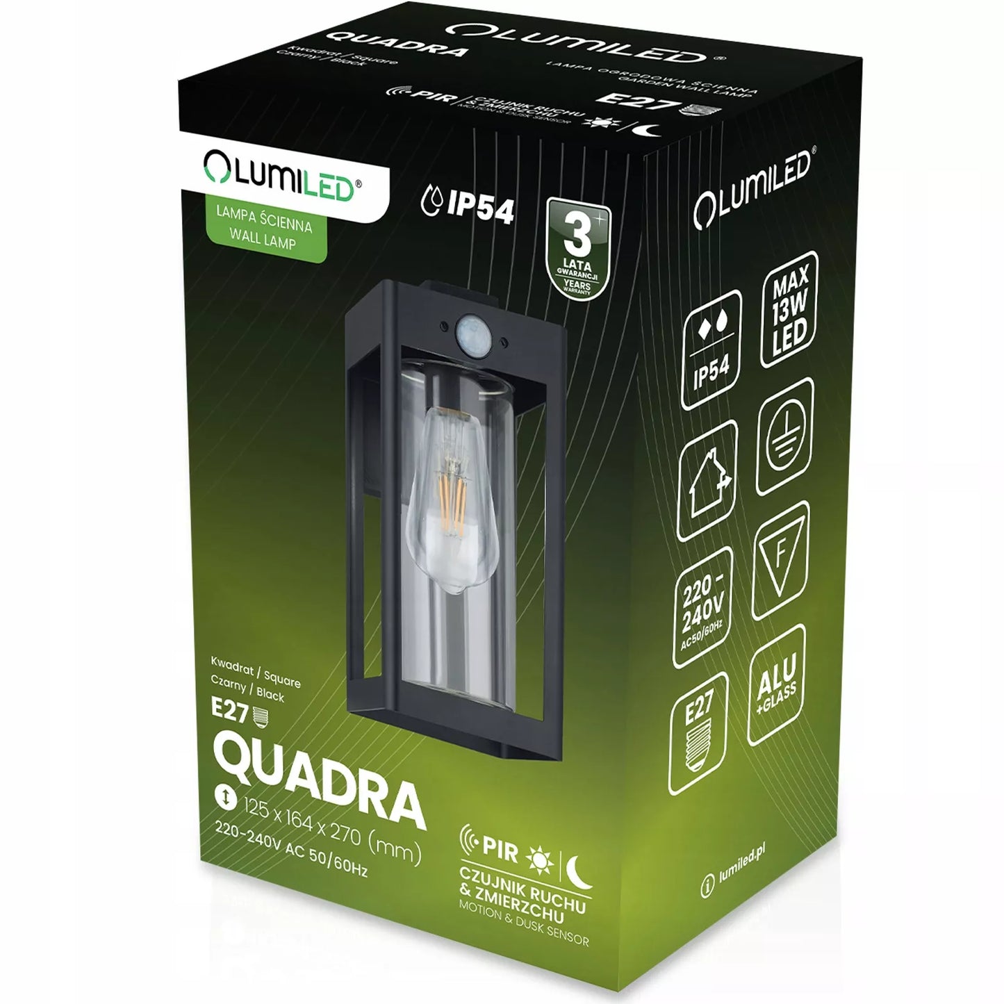 Sodo sieninis šviestuvas lauko fasadinis E27 LED su PIR judesio jutikliu IP54