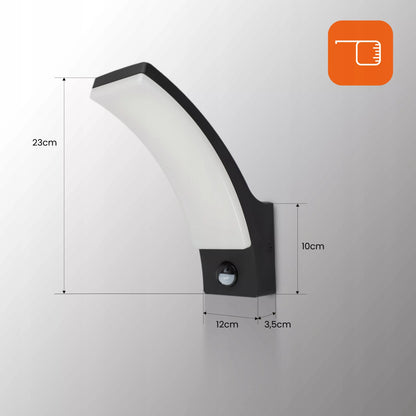 Išorinis sieninis šviestuvas su PIR judesio jutikliu 12 W IP54 LED fasadinis sodo šviestuvas