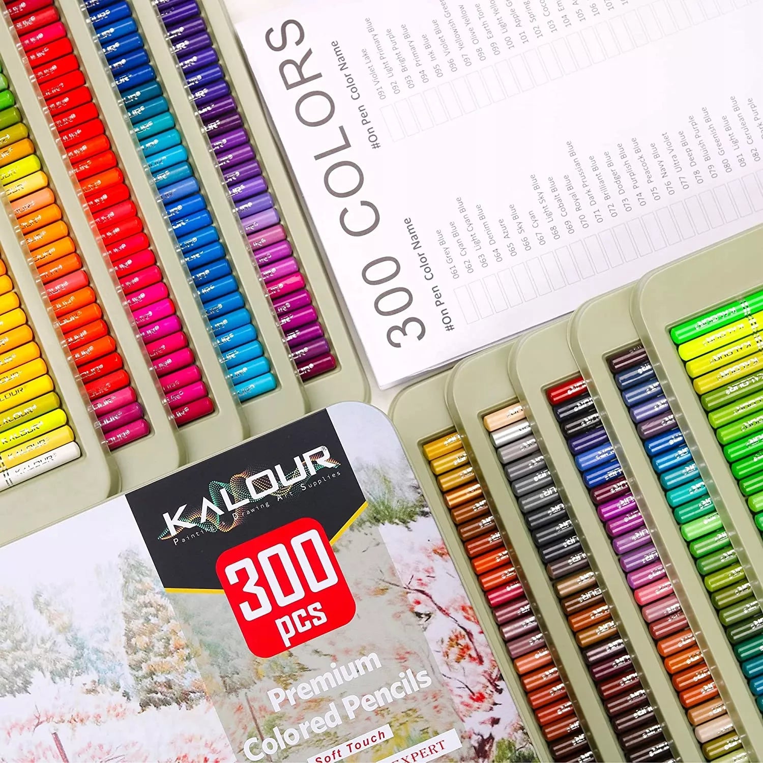 Profesionalūs Kalour spalvoti pieštukai, 300 dalių piešimo rinkinys, dovana