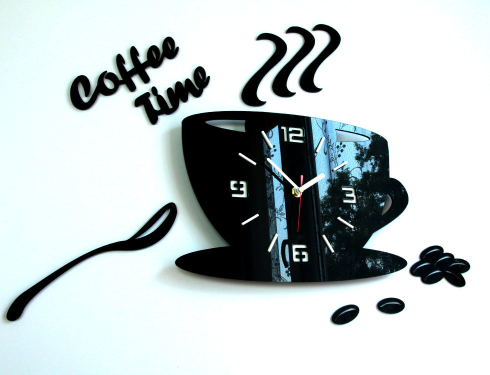 Virtuvinis sieninis laikrodis FILIŻANKA EFEKT 3D 12KOLORY - tylus, virtuvei