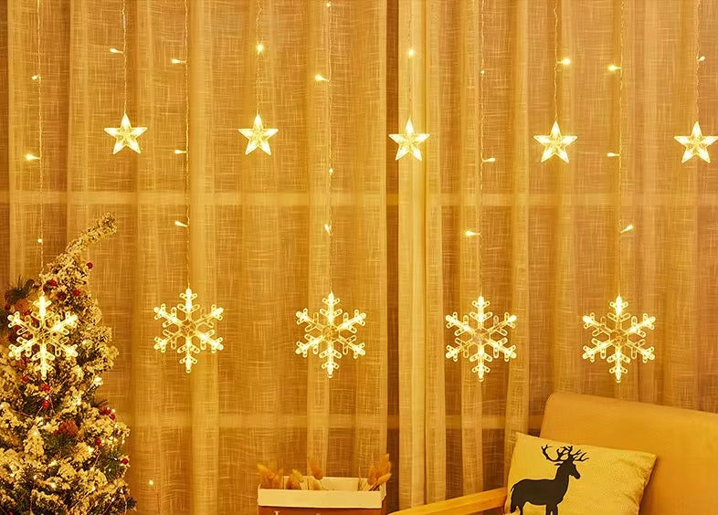 LED šviesos užuolaida 120 snaigės formos diodų lango dekoracija, šiltai geltona