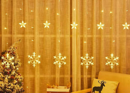 LED šviesos užuolaida 120 snaigės formos diodų lango dekoracija, šiltai geltona