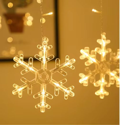 LED šviesos užuolaida 120 snaigės formos diodų lango dekoracija, šiltai geltona