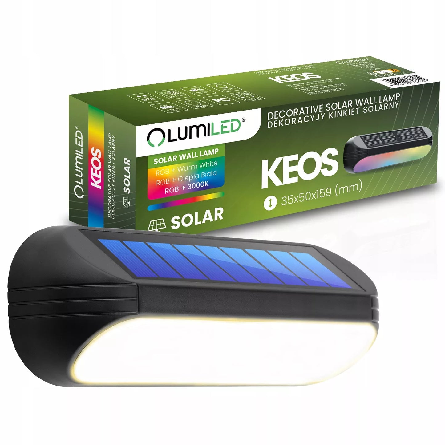 SOLIARINIS FASADINIS ŠVIESTUVAS LAUKO SODUI LED RGBW SIENINIS ŠVIESTUVAS