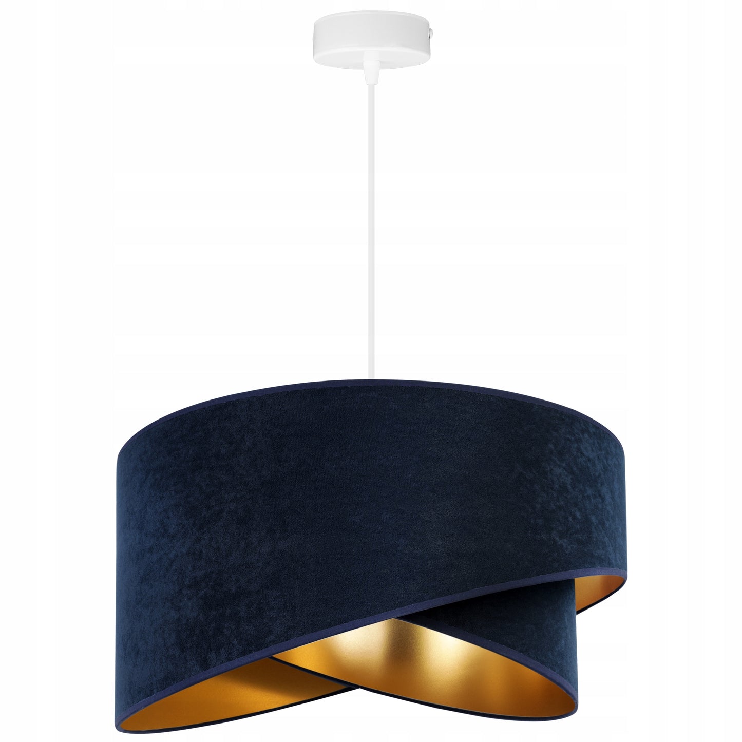 Pakabinamas lubinis šviestuvas Liustra, tamsiai mėlynas, auksiniu aksominiu gaubtu
