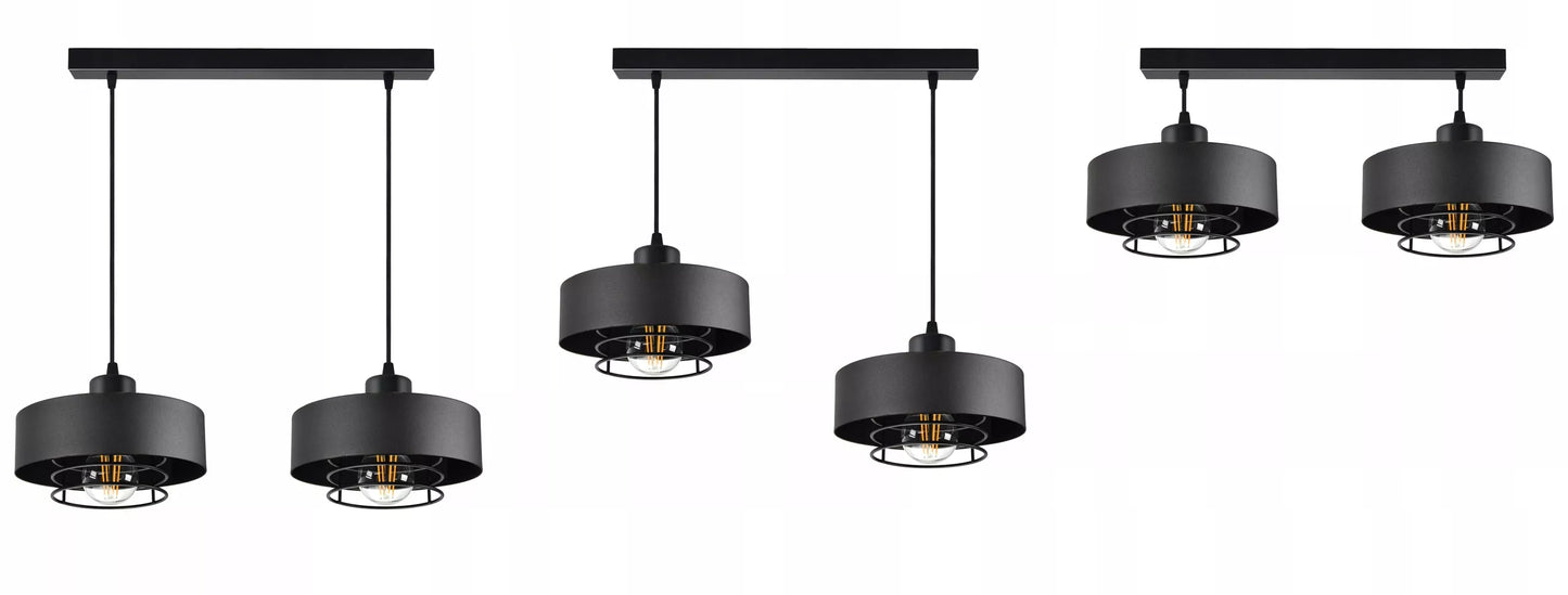 Juodas pakabinamas lubinis šviestuvas Loft Edison stiliaus
