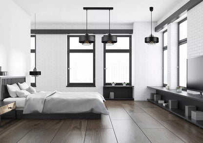 Juodas pakabinamas lubinis šviestuvas Loft Edison stiliaus