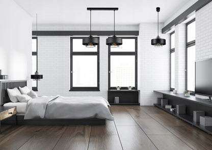 Juodas pakabinamas lubinis šviestuvas Loft Edison stiliaus