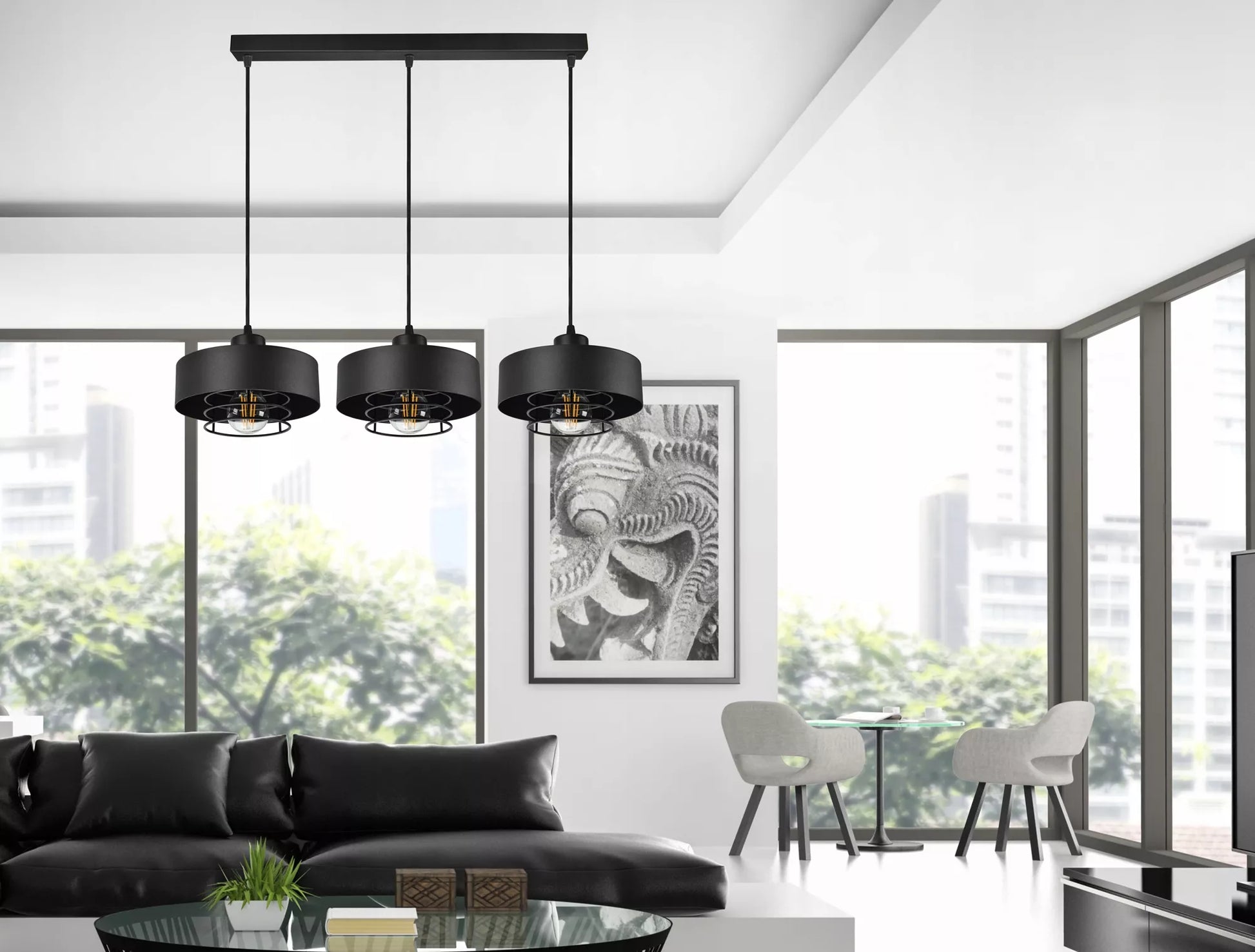 Pakabinamas lubinis šviestuvas / sietynas, juodas, Loft Edison