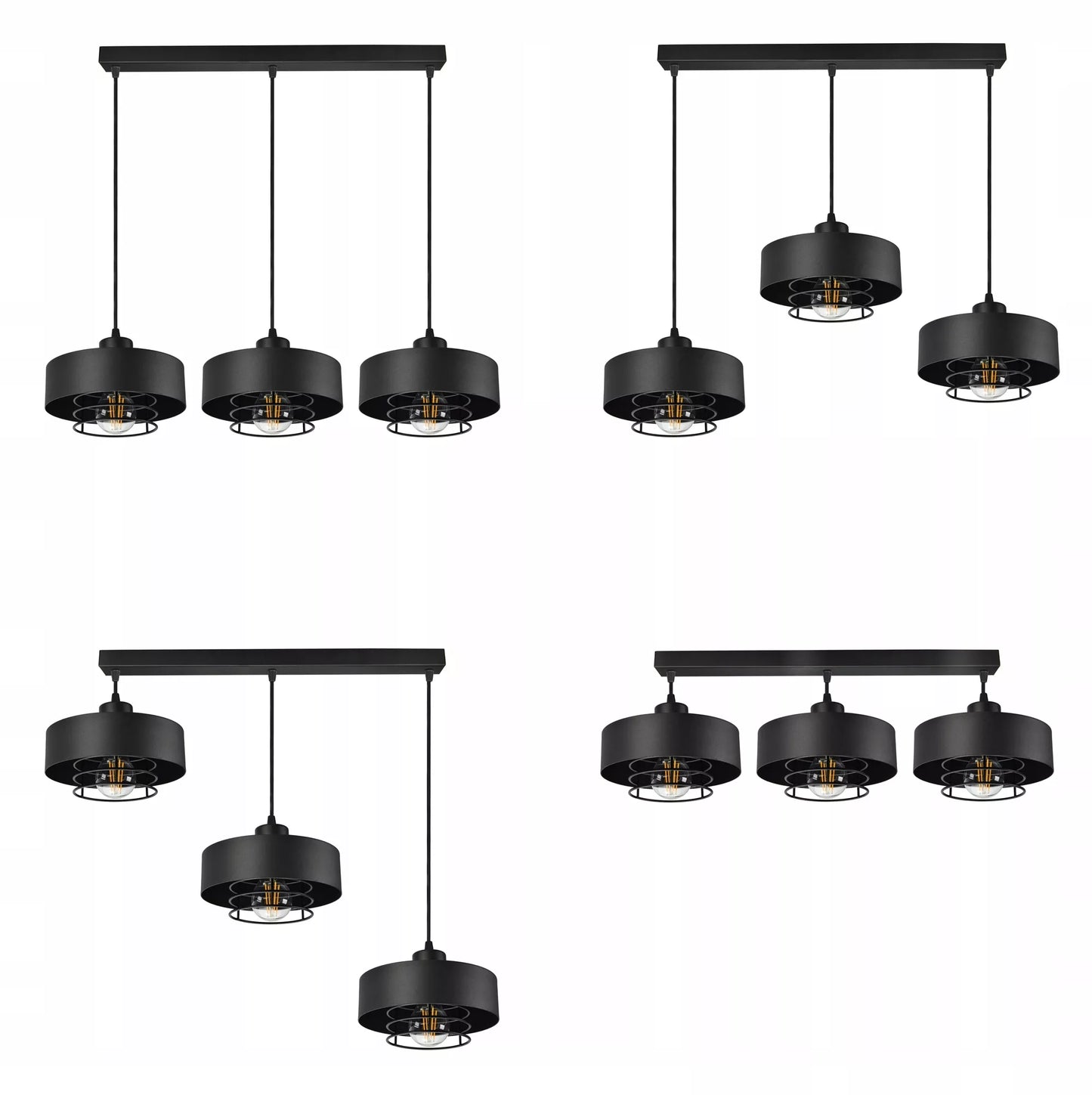 Pakabinamas lubinis šviestuvas / sietynas, juodas, Loft Edison