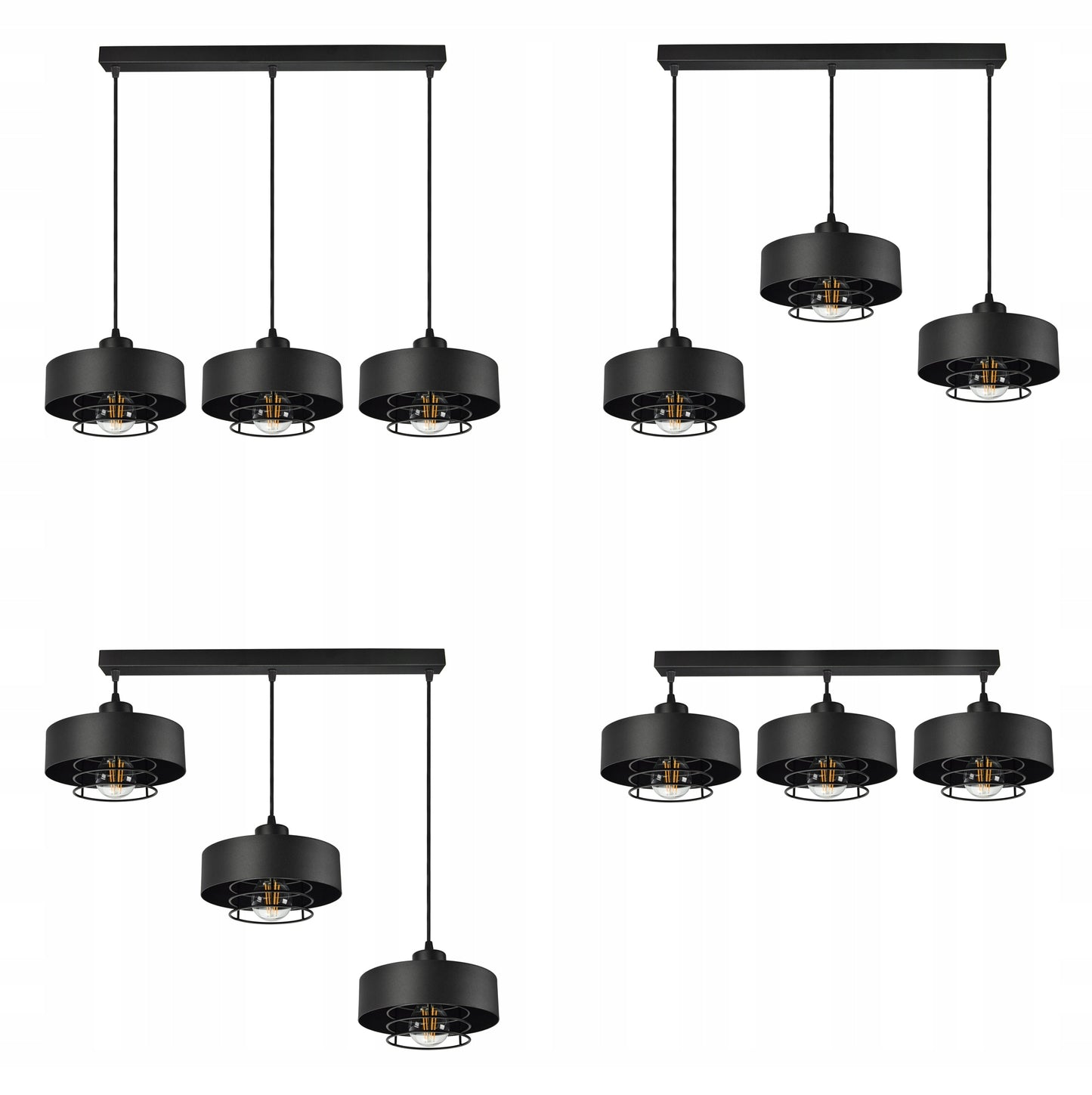 Pakabinamas lubinis šviestuvas / sietynas, juodas, Loft Edison