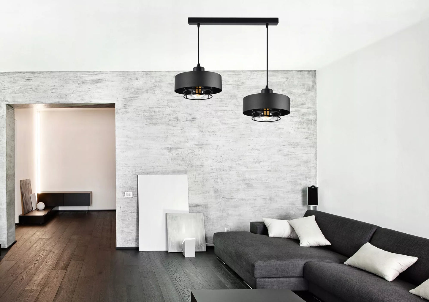 Juodas pakabinamas lubinis šviestuvas Loft Edison stiliaus