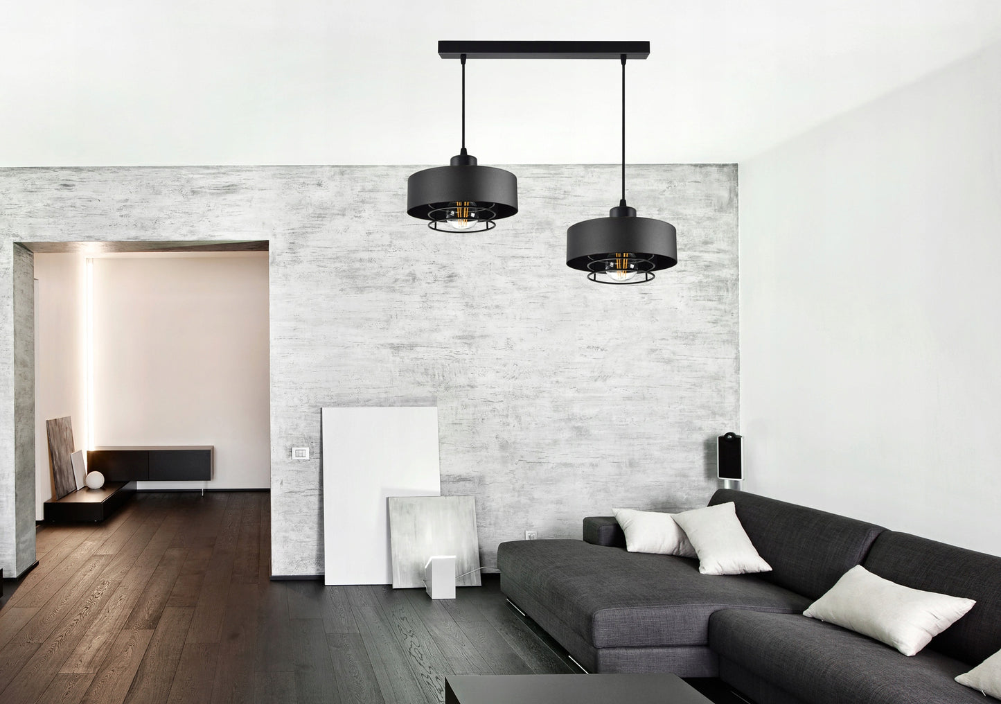 Juodas pakabinamas lubinis šviestuvas Loft Edison stiliaus