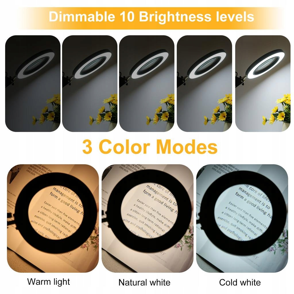 Stalinė lempa su didinamuoju stiklu, 5x didinimas, skirta kosmetologams, juvelyrams TECHREBAL