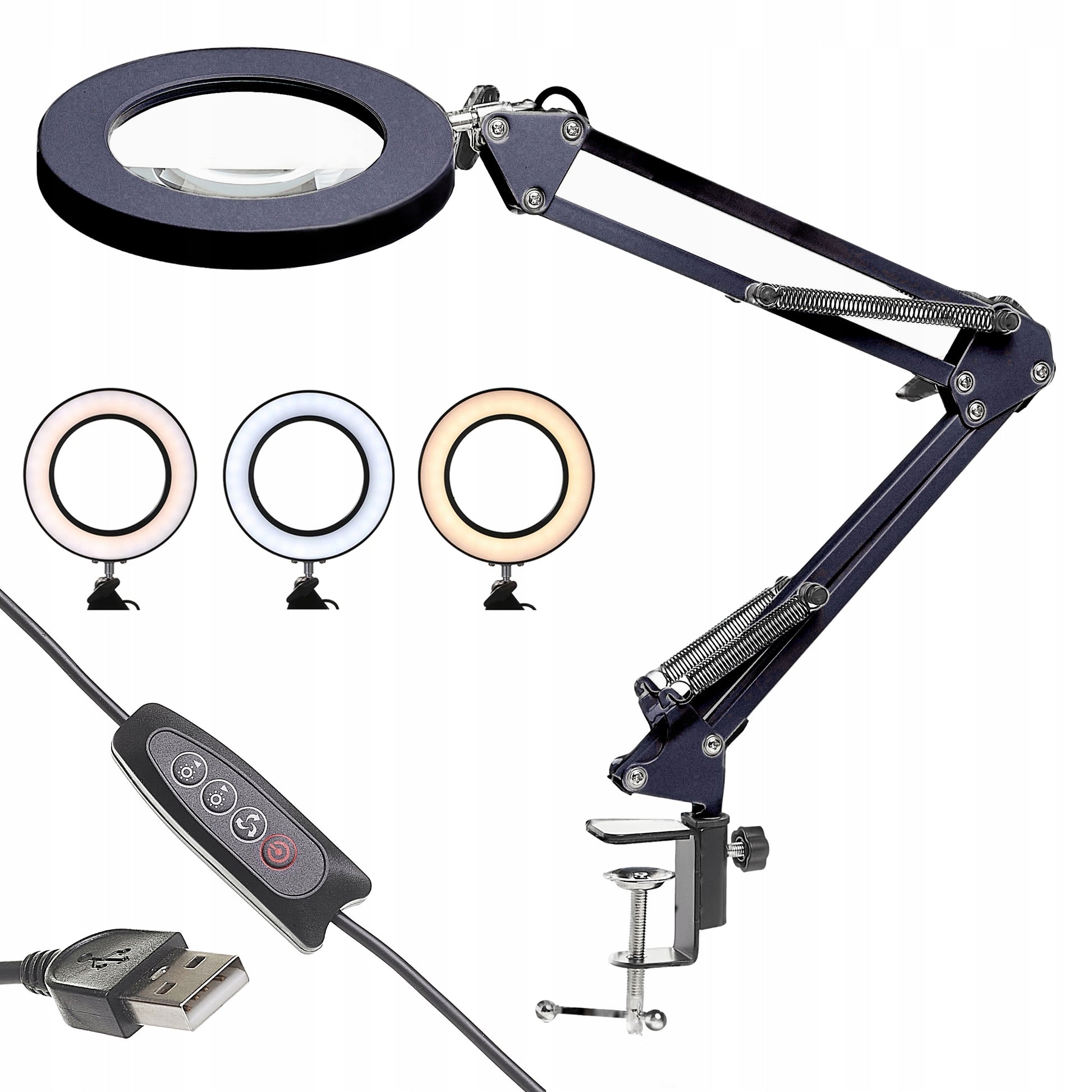 Stalinė lempa su didinamuoju stiklu, 5x didinimas, skirta kosmetologams, juvelyrams TECHREBAL