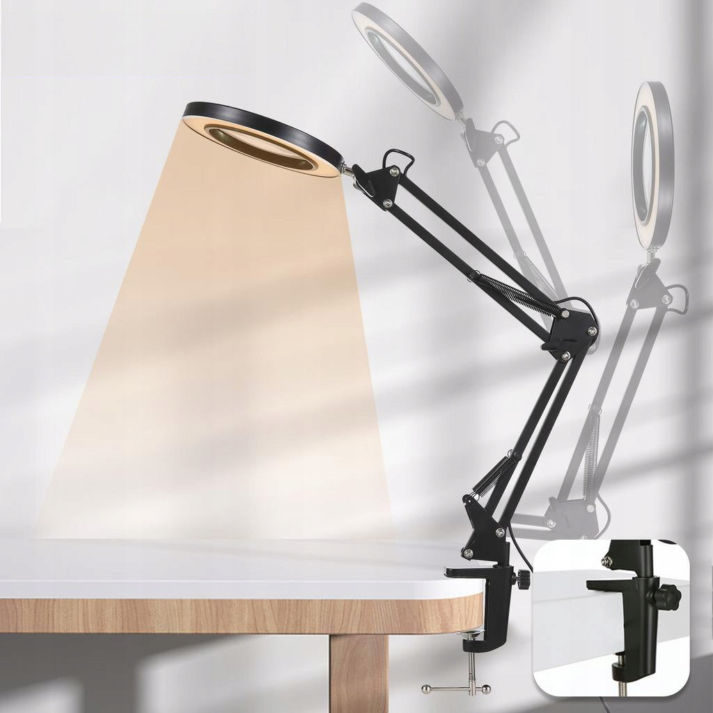 Stalinė lempa su didinamuoju stiklu, 5x didinimas, skirta kosmetologams, juvelyrams TECHREBAL