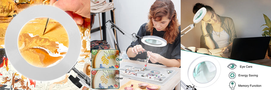 Stalinė lempa su didinamuoju stiklu, 5x didinimas, skirta kosmetologams, juvelyrams TECHREBAL